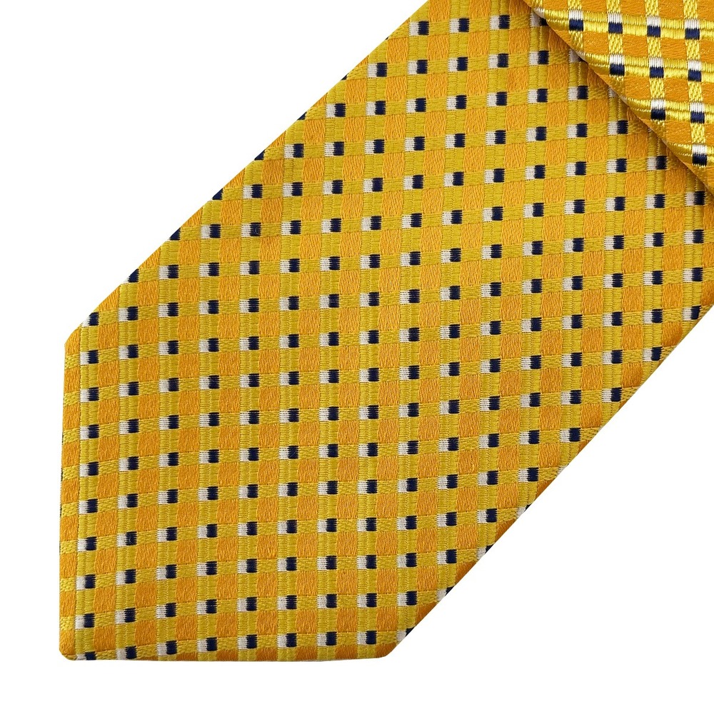YAN LEN Men's Textured Plaid Neck Tie - 100% Silk - yellow, blue, white‎ - EUC